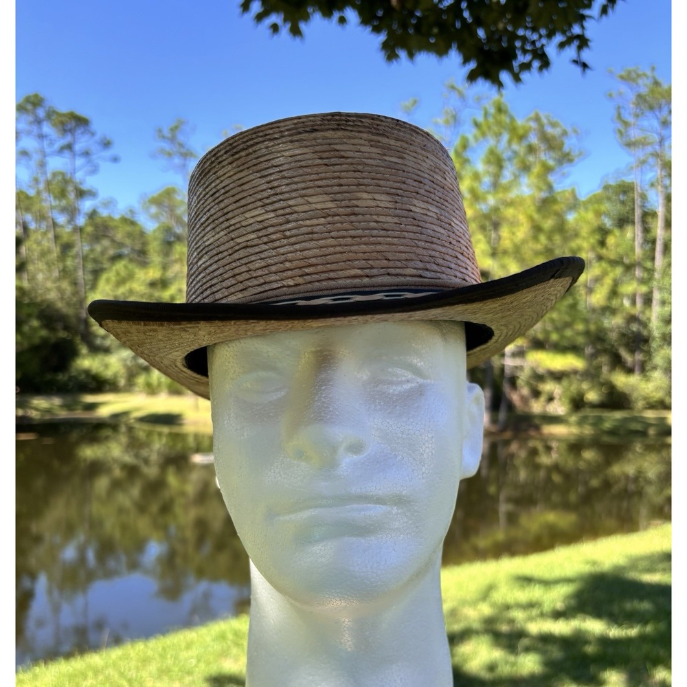 American Hat Makers Laredo Straw Hat Mens Medium Brown Palm Wicker Gambler 2"